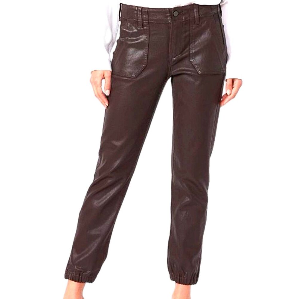 PAIGE Maisley Luxe Coating Jogger Pants Coffee Chicory Brown Size 33 NWT Stretch
